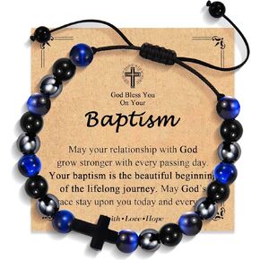Cross Bracelet Baptism Confirmation First Communion Gifts for Boys Kids, Easter Basket Stuffers Christian Catholic Religious Gifts for Teens Boys Kids Men with Inspirational Card in Kuwait
