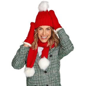 شركة Crimson Crimson Wide Rebbed Hat ، وشاح ومتقلبة مع مجموعة Sherpa Trim ، الأكريليك