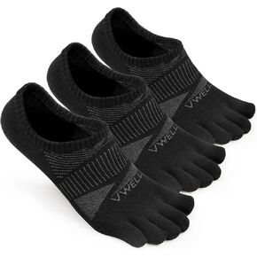 VWELL No Show Toe Socks for Men Women COOLMAX Five Finger Socks Athletic Running Ankle Low Cut 5 Toe Socks (3Pairs)