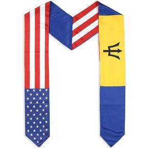 USA And Barbados Flag Graduation Stole, Satin Embroidery Graduation Sash for International Students, 72 Inch Length.