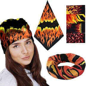4 Pcs Halloween Flame Printed Square Bandana Hippie Headwraps Festivals Handkerchiefs Outdoor Riding Sports Headband Fashion Multifunctional Outdoor Square Handkerchief
