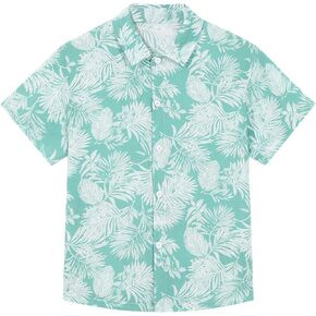 Weixinbuy Boys Button Down Hawaiian Shirts Summer Short Sleeve T-Shirt Tropical Floral Palm Beach Outfits Vacation Shirt