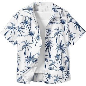 SHENHE Boy's Tropical Print Hawaiian Shirts Button Down Short Sleeve Summer Beach Shirt Top