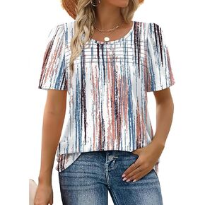 WIHOLL Womens Summer Tops Short Puff Sleeve Shirts 2025 Pleated Neck Outfits Clothing Blouses