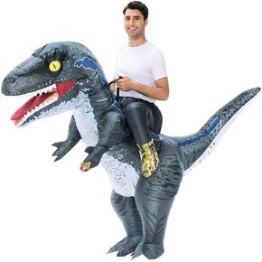 Inflatable Dinosaur Costume Adult Blow Up Velociraptor Fancy Dino Raptor Suit Ride On Grey T Rex Halloween Costume For Men Women Cosplay Party