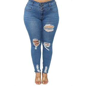 Allabreve Womens بالإضافة إلى الجينز الضيق الجينز المسدود عالي الخصر جين Jean ممزق النحيف غسل الدنيم الضيق جين الضيق