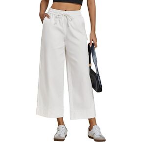 luvamia Wide Leg Jeans for Women High Waisted Cropped Pull On Jeans Elastic Wasit Drawstring Stretch Denim Trouser Pants