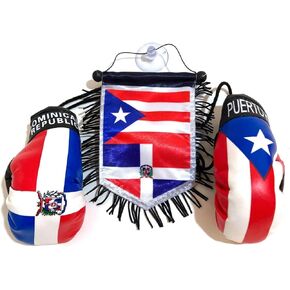 Puerto Rico & Dominican Republic Flag Boxing Gloves Combo for Car – Hanging Accessories to Celebrate Puerto Rican & Dominican Heritage