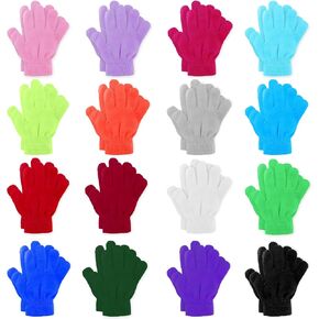 16 Pairs Kids Gloves - Stretchy Full Finger Warm Winter Knit Gloves Bulk for Winter Supplies