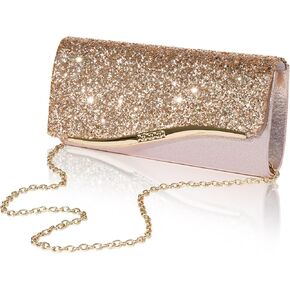 Larcenciel Glitter Evening Clutch Parse للنساء مع أحزمة سلسلة ، وأزياء حقائب الحفلات الفتيات ، والترتر الكتف Crossbody Hands for Prom Cocktail Evential Events Out ، Champagne