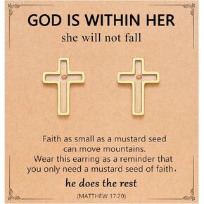 Silver/Gold Mustard Seed Cross Stud Earrings Inspirational Christian Christmas Easter Gifts for Women Her Girls