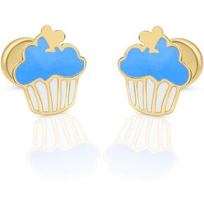 Five Star Jewelers Solid 14k Yellow Gold Cupcake Young Girls Stud Earrings, Hypoallergenic, Screw Back Earrings for Little Girls | Cute Children's Jewelry for Kids, Teens | 7x8.5mm