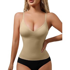 Tank Top With Bulit in Bra for Women V neck Traceless Shapewear Slimming Compression Camisole