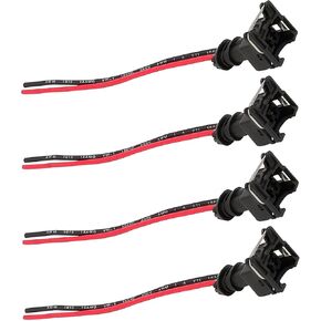 4 PCS Car Fuel Injector Connector, Standard Specification Injector Socket with Extended Pigtail Wiring Harness, Waterproof Shell + Copper Core Plug, Universal for Most Cars (Black)