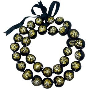 Utama Hawaiian Kukui Nut Leis Beads Necklaces with Hand Painted Flower Adjustable 32 Inch - Necklace for Graduation & Parties