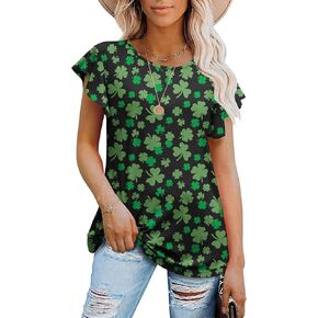 PrinStory Women's Tops Summer Casual Ruffle Short Sleeves Knit Shirts Round Neck Tunic Top For Women 2024 Fashion Trend in Kuwait