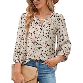 VALOLIA Women's 3/4 Sleeve Dressy Blouses Shirts Business Casual Work Chiffon Tunic Tops in Kuwait