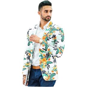 Men's Blazer 2 Button Long Sleeve Printed Regular Fit Suit Jacket Business Lightweight Casual Sport Coat
