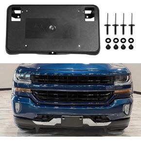 Compatible with Chevy Silverado 1500 Front License Plate Bracket W/Screws 2016-2018,2019 Silverado 1500 LD Front Bumper License Plate Bracket Holder Replacement for 23354526 GM1068172,Black
