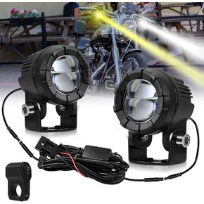 Motorcycle LED Driving Fog Lights 60W Amber/White Dual Color Auxiliary Light with No/Off Switch Wiring Harness Waterproof Fit for Motorcycle Motorbike Dirt Bike SUV ATV UTV,Pack of 2
