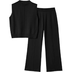 LILLUSORY Lounge Sets for Women Summer 2 Piece Outfits 2025 Two Piece Vacation Matching Mock Neck Sweater Set Tracksuit