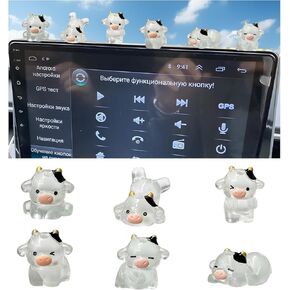 6pcs لطيف مجموعة دائرة دخول إلى لوحة دائرة دخول إلى سيارة البقر المضيئة ، مضحكة مرآة مرآة مرآة الراتينج الراتينج الرائعين ، زخرفة حيوانات صغيرة للنساء
