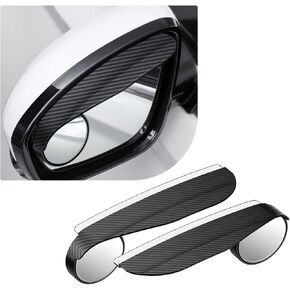 2PCS Car Blind Spot Mirror, Adjustable Wide Angle Side Mirror with Rain Visor Guard, Carbon Fiber Rear View Blind Spot Mirror Reflective Protection Shield, Car Accessories