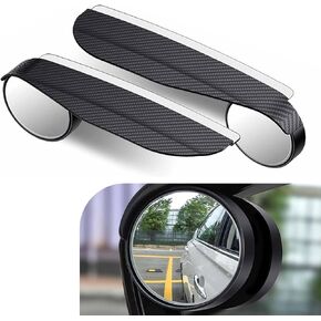 2 PCS Car Rearview Mirror with Rain Eyebrow Small Round Mirror, Blind Spot Wide Angle Round Mirror, Round Convex Reversing Auxiliary Mirror, Universal for Most Cars (Carbon Black)
