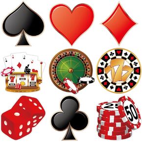 Hooqict 45 Pieces Casino Theme Party Decorations Casino Party Cutouts with Glue for Bulletin Board Las Vegas Poker Night Decorations Birthday Party Supplies