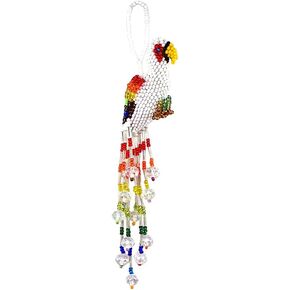 Mia Jewel Shop - Rainbow Parrot Decor Hanging Figurine | Bird Figurines Home Decor | Ornament Czech Glass Seed Bead Decorative Hanging Ornaments - Handmade Decoration (Black)
