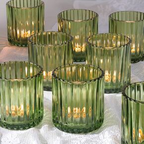 Glass Large Votive Candle Holder Set of 8, Tea Lights Candle Holders for Wedding Table Centerpieces, Boho Decor, Home Dinner Birthday Party Decor, Bridal Shower and Holiday Decorations
