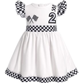 FYMNSI Baby Girls Race Car Driver Costume 1st 2nd Birthday Dress Toddler Ruffle Tutu Dress Racing Suit for Cake Smash Outfit