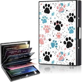 Metal Credit Card Holder for Women,Aluminum Wallet,Ridge Wallet for Women,Hard Case,RFID Blocking Business Metal Credit Card Holder Case,Gift for Girls,Dog Paw Print