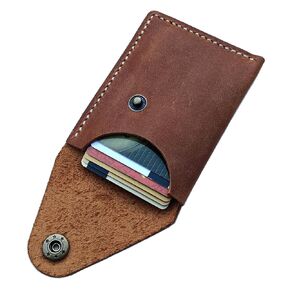 Slim Leather Business Card Holder, Minimalist Credit Card Wallet for Men and Women (Brown)