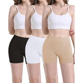 Reamphy 3 Pack Slip Shorts for Under Dresses, Women Comfortable Smooth Boyshorts Panties Anti-chafing Safety Shorts -(Black+White+Nude,2X-Large)