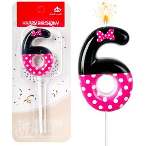 1th Pink Black Birthday Candles for Girls，1rd Birthday Decorations for Girls，Pink Mouse Cake Topper Cupcake Decor，for Minnie Mouse Birthday Decorations (Inkjet Printing, 1)