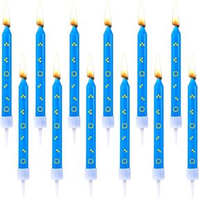 12pcs Blue Hedgehog Theme Birthday Candles, Blue with Gold Ring Print Themed Candles Cartoon Characters Blue Hedgehog Cake Topper Candle for Boys Girls Birthday Wedding Party Decorations Supplies
