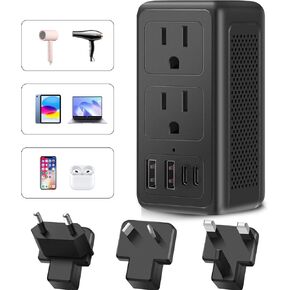 تمت ترقيته 2000W 220V إلى 110 فولت محول الجهد الأمريكي إلى محول السفر في أوروبا لمحول السفر العالمي الدولي مع USB A و 2 USB C محول محول الطاقة (2U2C) (2U2C)