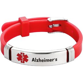 Women Red Medical Alert ID Bracelet Stainless Steel for Emergency First Aid Health Alert Silicone Wristband Bracelets Adjustable