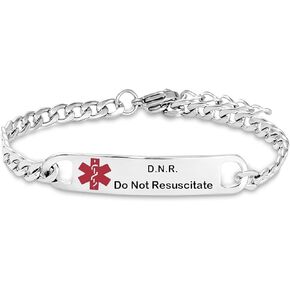 D.N.R. Organ Donor Medical Alert ID Bracelets for Men Women Family Emergency Identification ICE Adjustable Chain Link