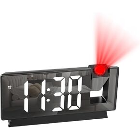LOFICOPER Projection Alarm Clock, 7.8" Mirror Digital Clock with 180° Rotatable Projector, 4-Level Brightness, Snooze, 12/24H, USB Charging, Desk Clock for Home Bedroom Decor Office