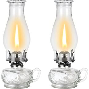 2 Pack Rustic Large Oil Lamp with Handle Vintage Glass Kerosene Lamp Antique Oil Lamps for Indoor Use Emergency Lighting Hurricane Lamp Black Chamber Oil Lantern 12.6" Height
