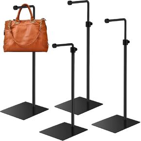 Leinuosen 4 Pcs Purse Display Stand Adjustable Height Handbag Display Stand Metal Table Purse Holder Hanging Hanger for Women Bag Jewelry Tabletop Counter Boutique Store(Black)