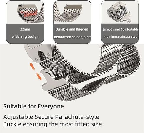 Milanese Mesh Watch Band for Men Women Replacement Band with Adjustable Parachute-style Buckle for 22mm Strap in Saudi Arabia