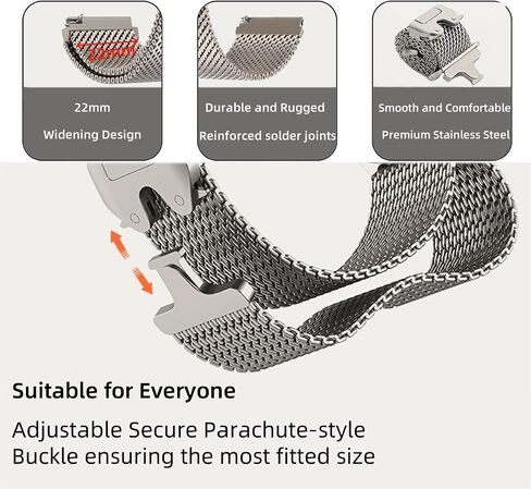 Milanese Mesh Watch Band for Men Women Replacement Band with Adjustable Parachute-style Buckle for 22mm Strap in Saudi Arabia