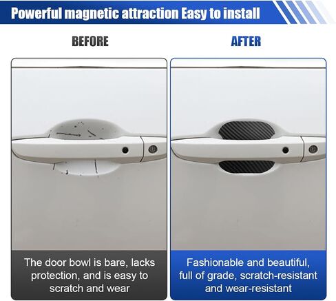 4PCS Car Door Handle Scratch Protector, Carbon Fiber Doors Handles Paint Cover Protective Film, Magnetic Door Handle Cup Protector, Universal Doors Bowl Traceless Sticker for Most Cars (Medium) in Kuwait