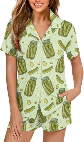 Renewold Women's Sleepwear Women's Pajama Sets Notch Collar Short Sleeve Button Down Nightwear Loungewear Top and Shorts in Saudi Arabia