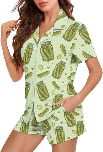 Renewold Women's Sleepwear Women's Pajama Sets Notch Collar Short Sleeve Button Down Nightwear Loungewear Top and Shorts in Saudi Arabia
