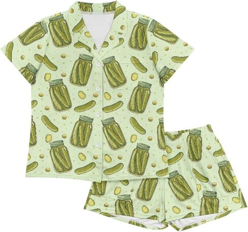 Renewold Women's Sleepwear Women's Pajama Sets Notch Collar Short Sleeve Button Down Nightwear Loungewear Top and Shorts in Saudi Arabia
