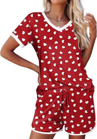 Ekouaer Womens Pajama Short Sets Lounge Sets for Women 2 Piece Soft Pjs Set Casual V Neck Sleepwear with Pockets in Saudi Arabia